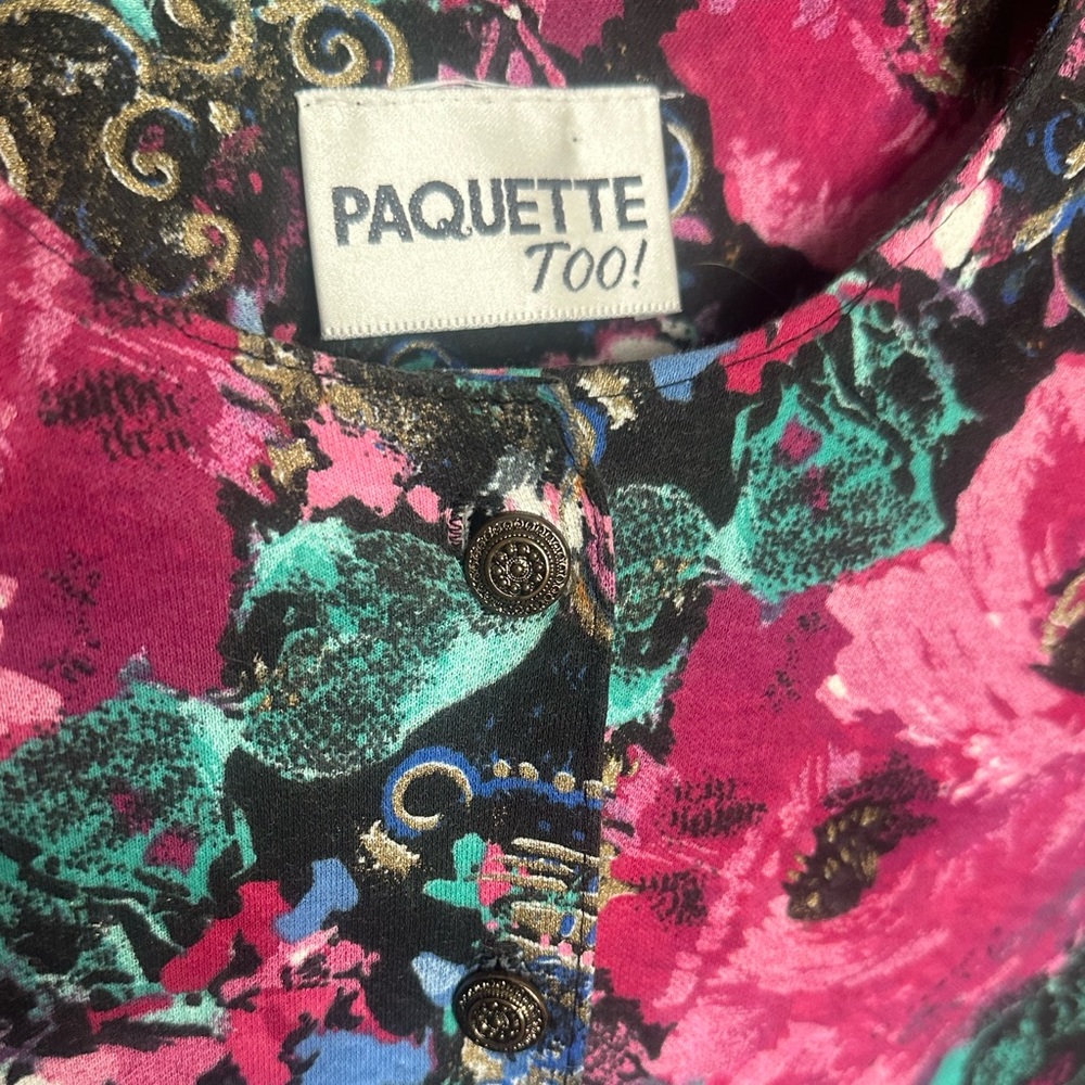 Vintage 80s Skirt Suit Set Floral Paquette Too USA Size 12 - Picture 3 of 8